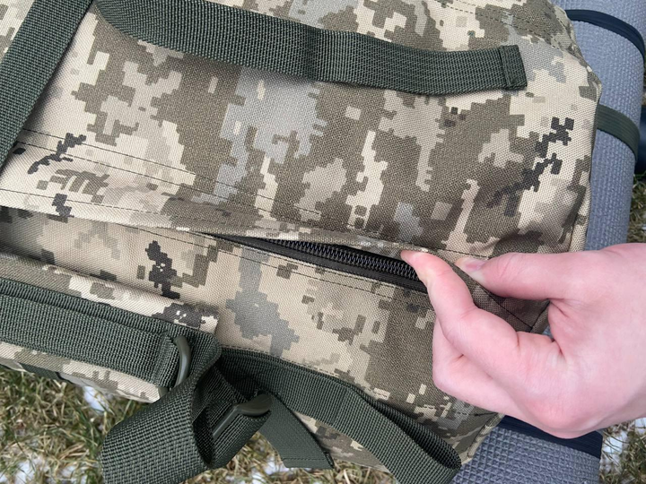 Баул 100 літрів армійська тканина кордура ВСУ тактичний сумка похідний рюкзак з місцем під каремат піксель 18187885784565665559 - зображення 2