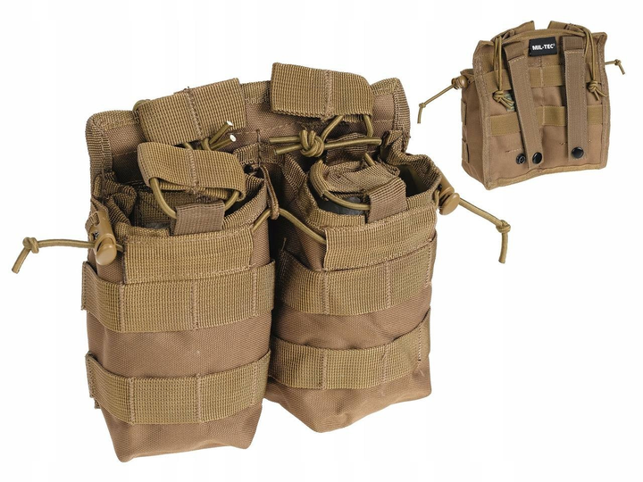 Двойная сумка для магазинов 7,62 AK M14 MOLLE MIL-TEC COYOTE - изображение 1