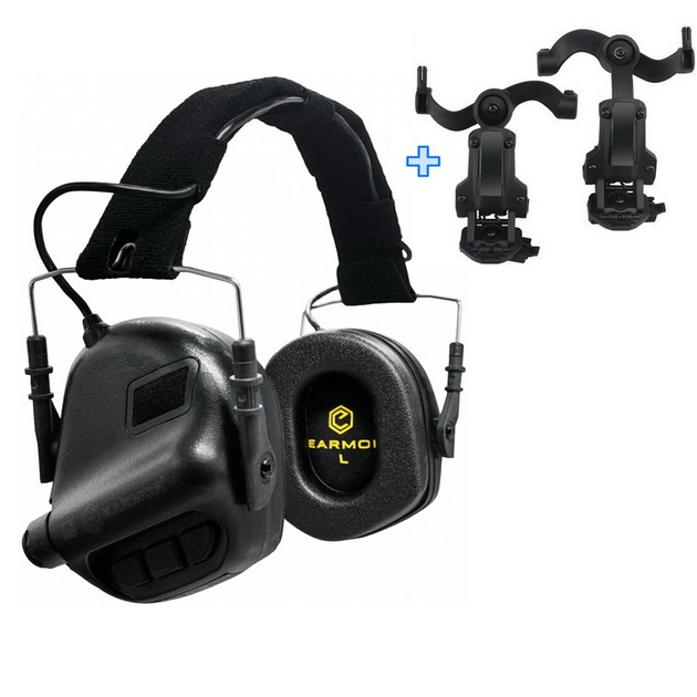 Активные наушники стрелковые Earmor M31 Black + Premium крепление на каску шлем (универсальное) (125963) - изображение 1