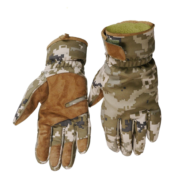 Тактичні штурмові зимові рукавиці для ЗСУ Softshell піксель L - зображення 1