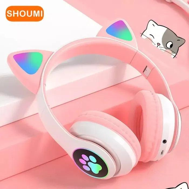 Беспроводные наушники с ушками и подсветкой MR Cat розовые – низкие ...