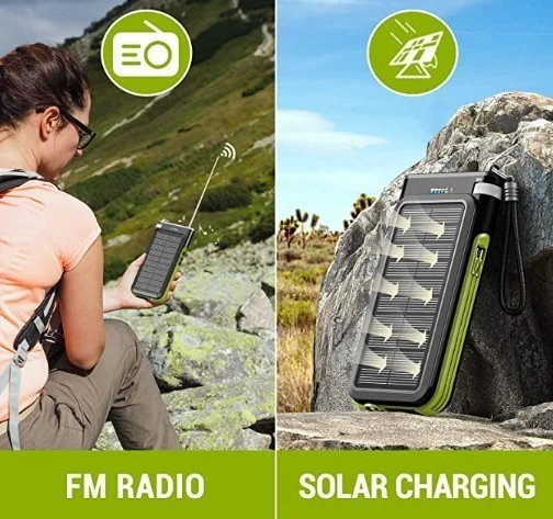 Power Bank Fokimdo з сонячною панеллю 36800mAh, аварійне радіо, функція