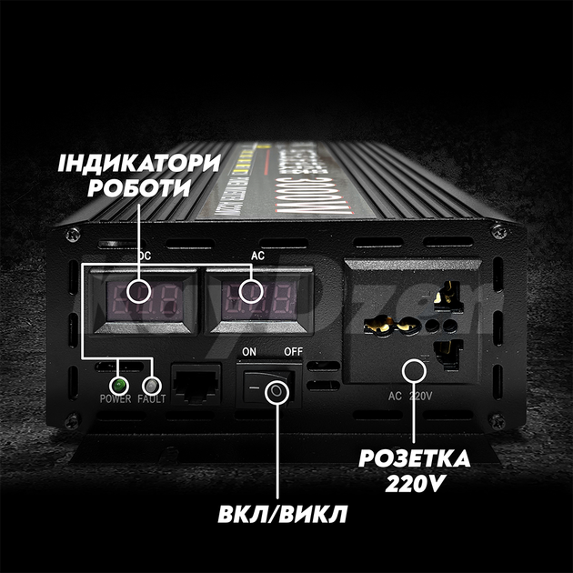 Перетворювач напруги Power Inverter 3000 ват інвертор 3000W з правильною синусоїдою (чистий синус для котла) - Фото 3 Перетворювач напруги Power Inverter 3000 ват інвертор 3000W з правильною синусоїдою (чистий синус для котла) - зображення 3