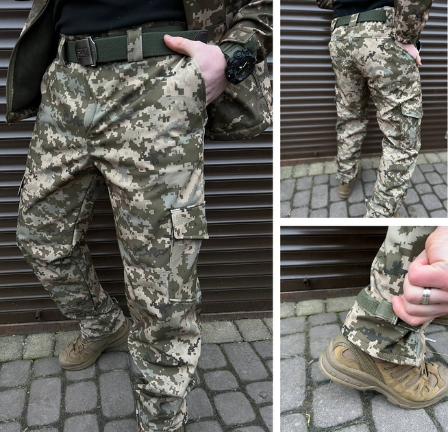 Тактические штаны soft shell пиксель ВСУ Premium, Военные штаны ЗСУ, Тактические штаны на флисе 50р. - изображение 1