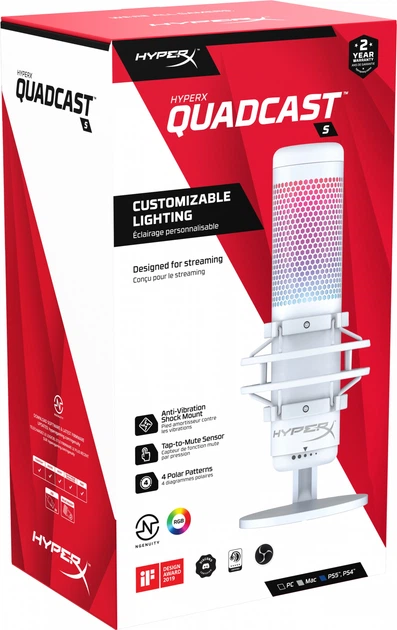 Микрофон HyperX QuadCast S White (519P0AA) – фото, отзывы