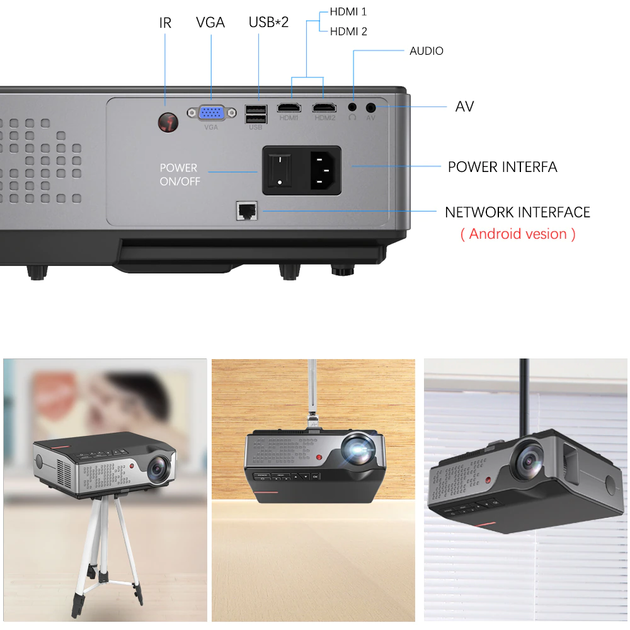 Мультимедийный портативный Android HD LED проектор для домашнего кинотеатра с WiFi, Bluetooth и динамиком TouYinger RD826 (android version) Black 321х130х255 мм - Фото 8 Мультимедийный портативный Android HD LED проектор для домашнего кинотеатра с WiFi, Bluetooth и динамиком TouYinger RD826 (android version) Black 321х130х255 мм - изображение 8