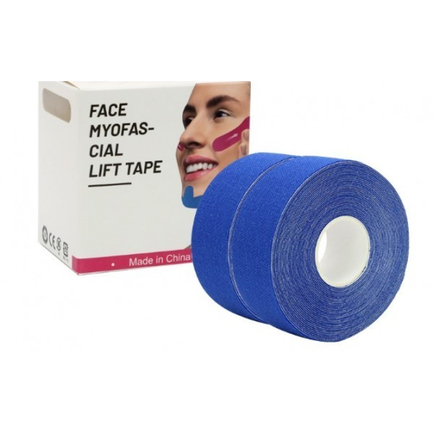 Тейп Кинезио 2,5 см, кинезиологическая лента для лица, Kinesiology Tape, 2,5 см, упаковка 2 шт, Синий - изображение 1