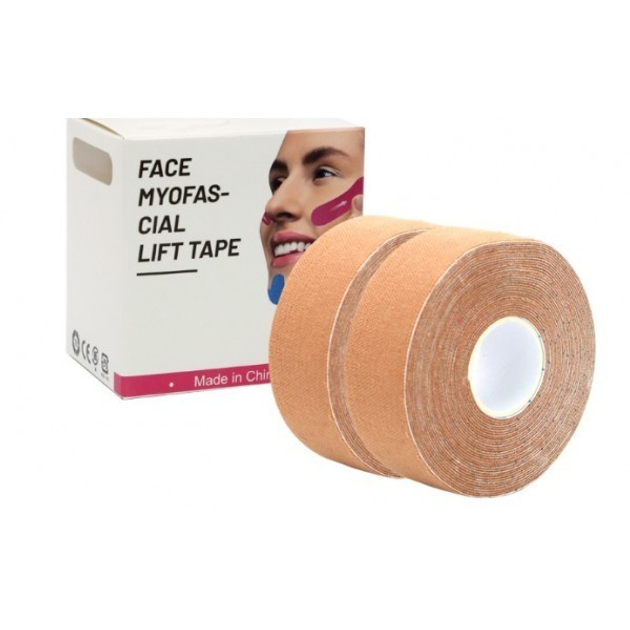 Тейп Кинезио 2,5 см, кинезиологическая лента для лица, Kinesiology Tape, 2,5 см, упаковка 2 шт, Бжевый - изображение 1