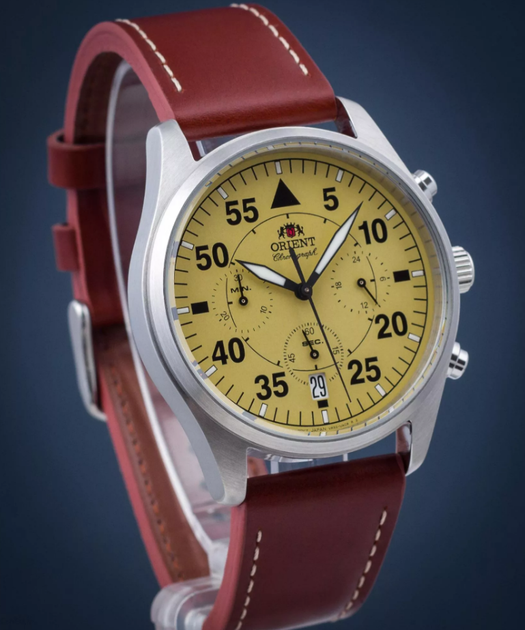 Чоловічий оригінальний наручний годинник Orient RA-KV0503Y10B Срібло\Коричневий - зображення 3