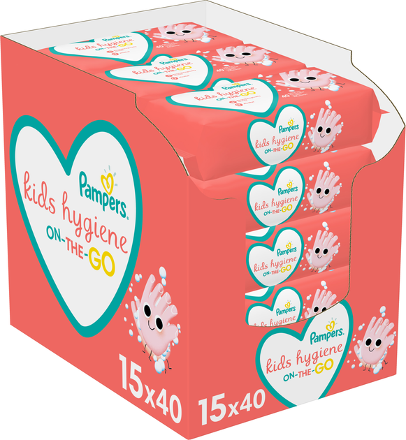 Chusteczki nawilżane dla niemowląt Pampers Kids Higiena On-the-go 15x40 szt. (8006540222140) - obraz 1