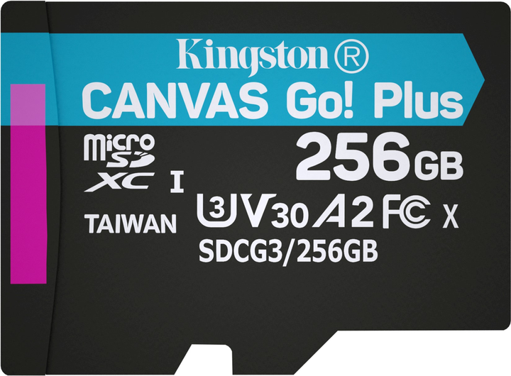 Kingston MicroSDXC 256GB Canvas Go! Plus Class 10 UHS-I U3 V30 A2 (SDCG3/256GBSP) - зображення 1