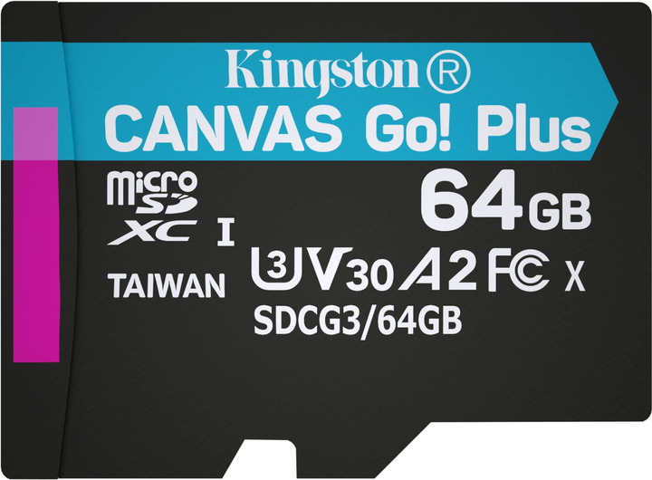 Kingston MicroSDXC 64GB Canvas Go! Plus Class 10 UHS-I U3 V30 A2 (SDCG3/64GBSP) - зображення 1