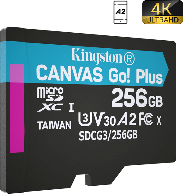 Kingston MicroSDXC 256GB Canvas Go! Plus Class 10 UHS-I U3 V30 A2 (SDCG3/256GBSP) - зображення 2