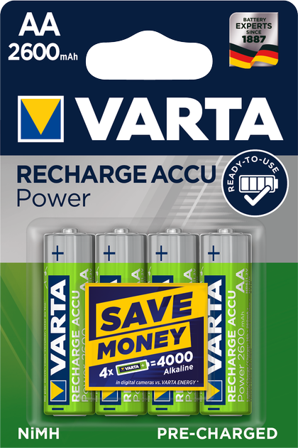 Акумулятор Varta Rechargeable Accu AA 2600 мАг BLI 4 Ni-MH (05716101404) (4008496745975) - зображення 1