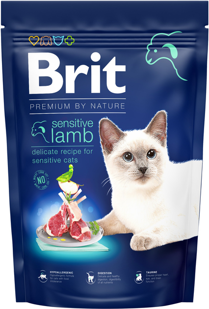 Sucha karma dla kotów z wrażliwym trawieniem Brit Premium By Nature Cat Sensitive z jagnięciną 1.5 kg (8595602553181) - obraz 1