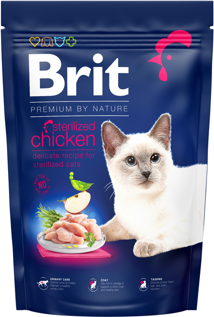 Sucha karma dla kotów sterylizowanych BRIT Premium by Nature Sterilized z kurczakiem 1,5 kg (8595602553150) - obraz 1