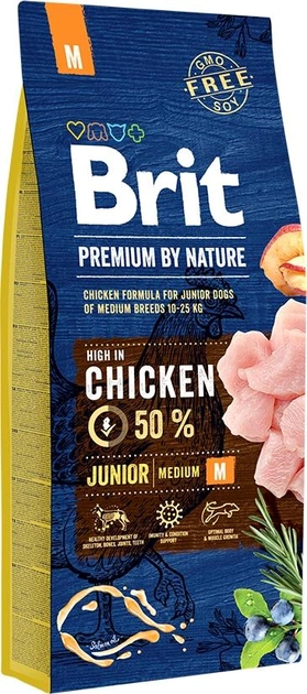 Sucha karma dla szczeniąt średnich ras BRIT Premium Junior M z kurczakiem 15 kg (8595602526338) - obraz 1