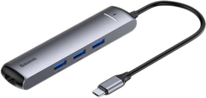 Hub USB Baseus Mechanical Eye Six-in-one Type-C (PD 87W) CAHUB-J0G na USB 3.0 x 3 + HDMI + RJ45 Ethernet + Type-C PD szary (16634) - obraz 1