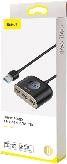 Hub USB Baseus Square Round 4 w 1 USB3.0 - USB 3.0 / 3 x USB 2.0 Czarny (CAHUB-AY01) - obraz 6