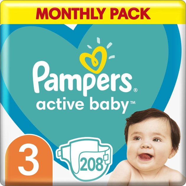 Pieluchy Pampers Active Baby Rozmiar 3 (Midi) 6-10 kg 208 szt. (8001090910745) - obraz 1
