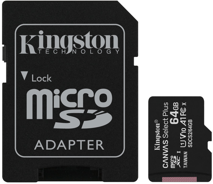 Kingston microSDXC 64 GB Canvas Select Plus Class 10 UHS-I U1 V10 A1 + adapter SD (SDCS2/64 GB) - obraz 1