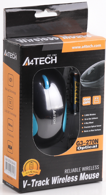 Mysz A4Tech G3-270N Bezprzewodowa Czarno-Niebieska (4711421930703) - obraz 5