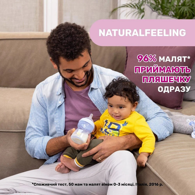 Пляшка для годування пластикова Chicco Natural Feeling Color 150 мл 0 м + Блакитна (81311.20) - зображення 5