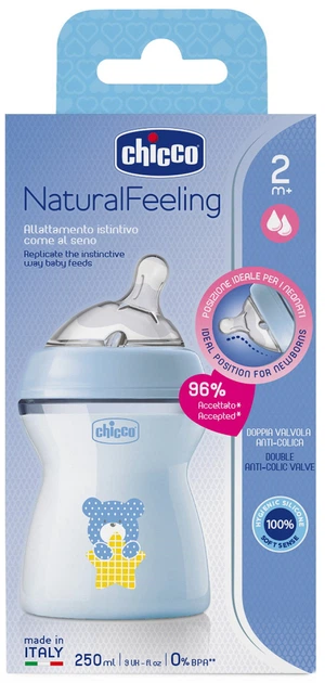 Пляшка для годування пластикова Chicco Natural Feeling Color 250 мл 2 м + Блакитна (81323.20) - зображення 9