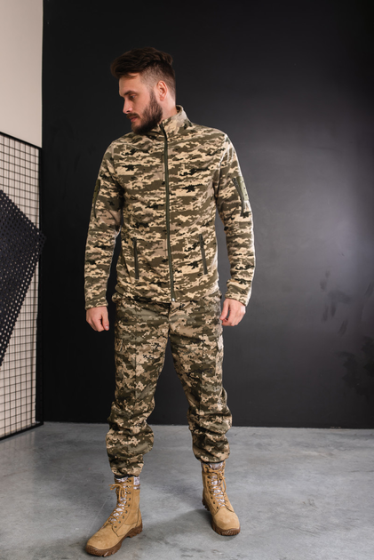 Кофта флисовая мужская военная тактическая с липучками под шевроны ВСУ (ЗСУ) Пиксель 8709 46 размер хаки - изображение 2