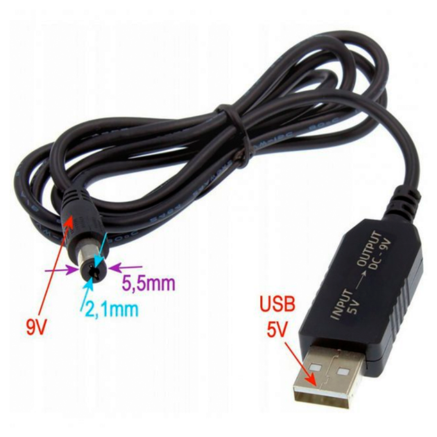 Підвищуючий перехідник – кабель для роутера USB 5В до 9В 5.5х2.1мм ...