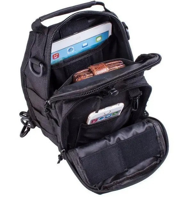 Тактична сумка-рюкзак через плече 6 л Чорна - зображення 2