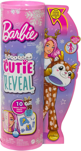 Кукла-сюрприз Barbie Cutie Reveal Зимний блеск Оленёнок Меняет цвет ...