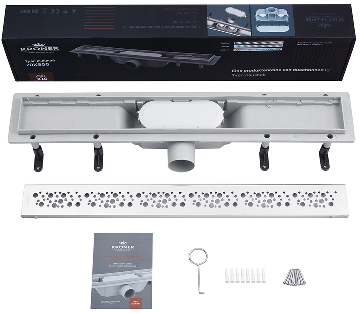 Трап для душа линейный Kroner KRP Harz M60 Muster с решеткой - изображение 2