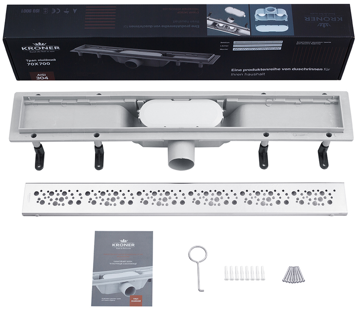 Трап для душа линейный Kroner KRP Harz M70 Muster с решеткой - изображение 4