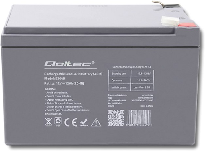 Akumulator Qoltec AGM 12V-12Ah max. 180A (53049) - obraz 1