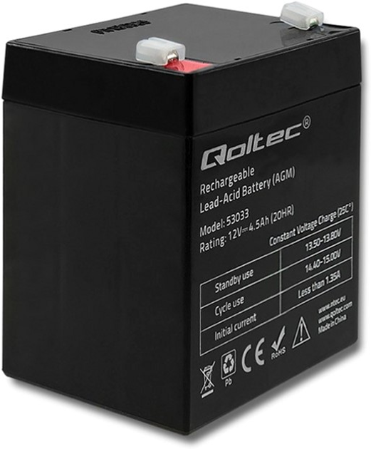 Акумуляторна батарея Qoltec AGM 12V-4.5Ah max. 67.5A (5901878530338) - зображення 2