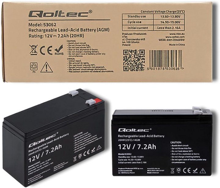 Акумуляторна батарея Qoltec AGM 12V-7.2Ah max. 108A (53062) - зображення 5