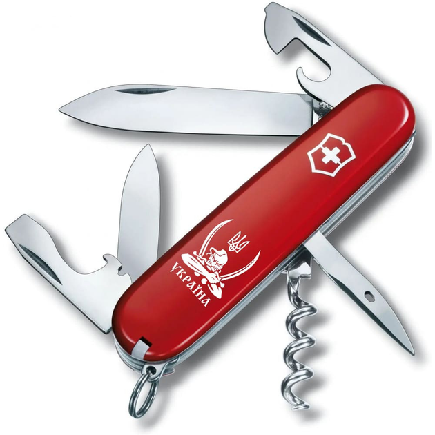 Ніж складаний 91 мм, 12 функцій Victorinox SPARTAN UKRAINE Червоний/Козак з шаблями білий - зображення 1