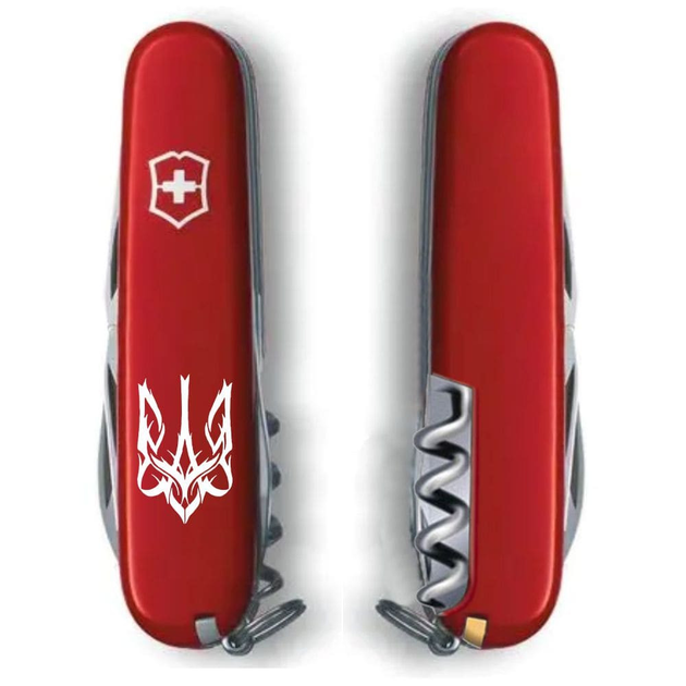 Ніж складаний 91 мм, 13 функцій Victorinox CAMPER UKRAINE Червоний/Трезубець готичний білий - зображення 2