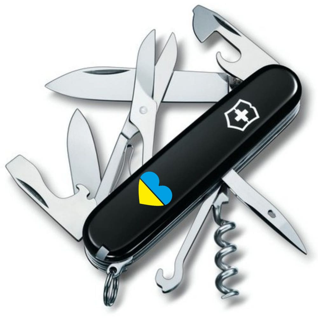 Нож складной 91 мм, 14 функций Victorinox CLIMBER UKRAINE Черный/Сердце сине-желтое - изображение 1