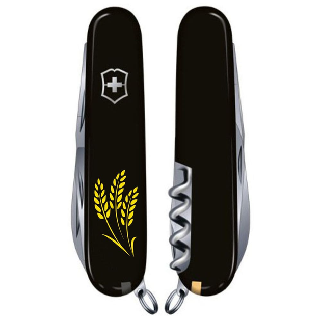 Ніж складаний 91 мм, 14 функцій Victorinox CLIMBER UKRAINE Чорний/Колоски пшениці жовті - зображення 2
