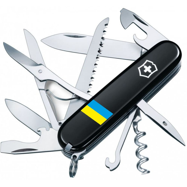 Нож складной 91 мм, 15 функций Victorinox HUNTSMAN UKRAINE Черный/Флаг Украины - изображение 1