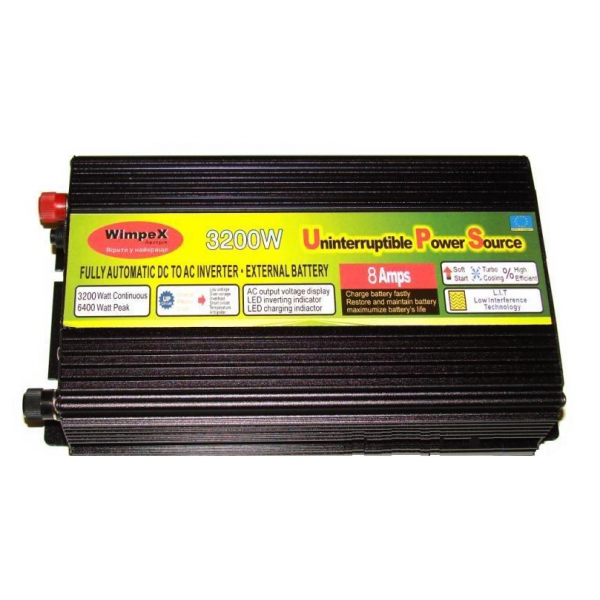 Потужний перетворювач інвертор напруги Wimpex 3200 W 12/220V чорний - зображення 2