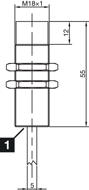 Индуктивный датчик М18, 200mA, NPN/NO, кабель 2m, Sn = 8mm, 500Hz, L = 55mm, 213140 INS-M18-N08NS-2C Di-soric - изображение 2