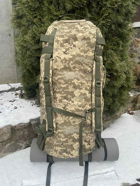 Армейский баул 100 литров военный ткань кордура ВСУ тактический сумка рюкзак походный с местом под каремат цвет пиксель 1949 - изображение 1
