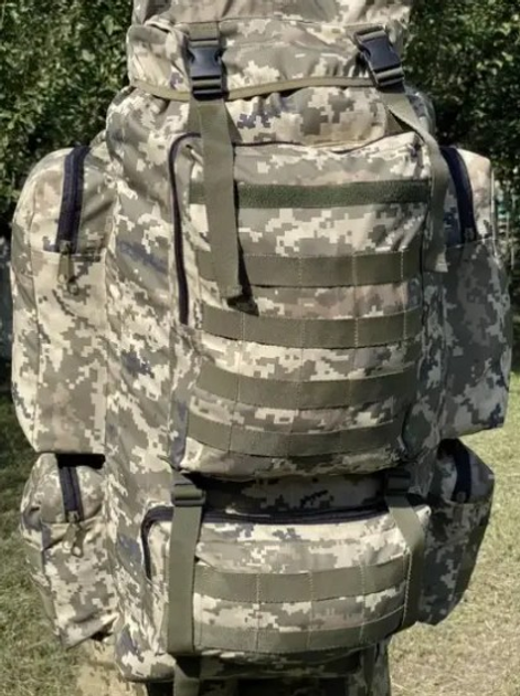Рюкзак ЗСУ тактичний 100 л військовий армійський колір піксель + шапка - зображення 2
