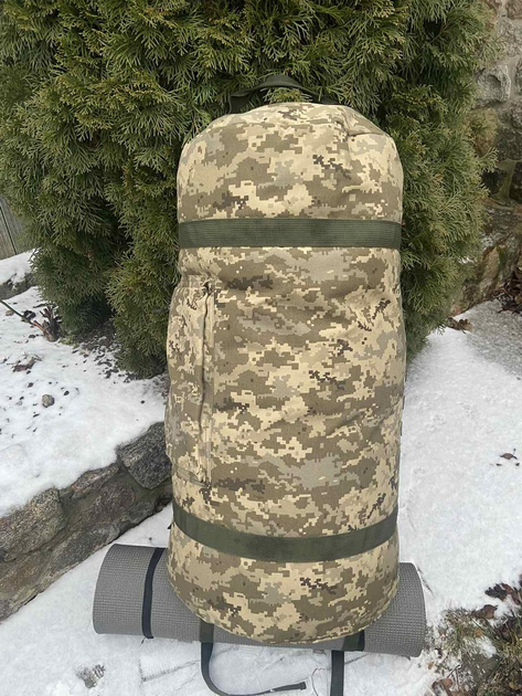 Тактический баул 100 литров армейский военный ВСУ сумка рюкзак походный с местом под каремат пиксель 1949 - изображение 1