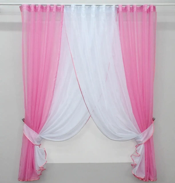 Акція на Кухонні шторки VR-Textil із підв'язками Рожевий з білим 170х400 см (50-807) від Rozetka