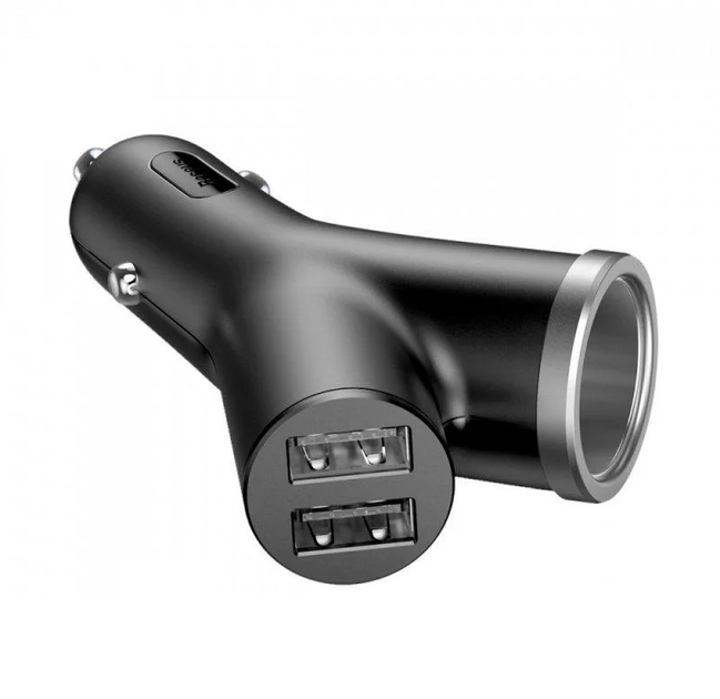 Адаптер автомобільний BASEUS dual USB + cigarette lighter extended car charger 2USB 3.4A 40W Bl - зображення 2