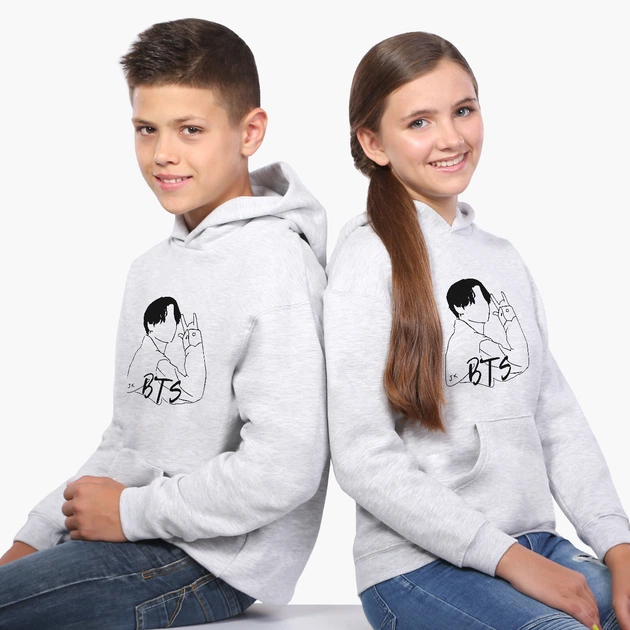 Детский худи Чон Джонгук БТС (Jungkook BTS) Светло-серый меланж (9298-3277) 128 см - Фото 5 Детский худи Чон Джонгук БТС (Jungkook BTS) Светло-серый меланж (9298-3277) 128 см - изображение 5